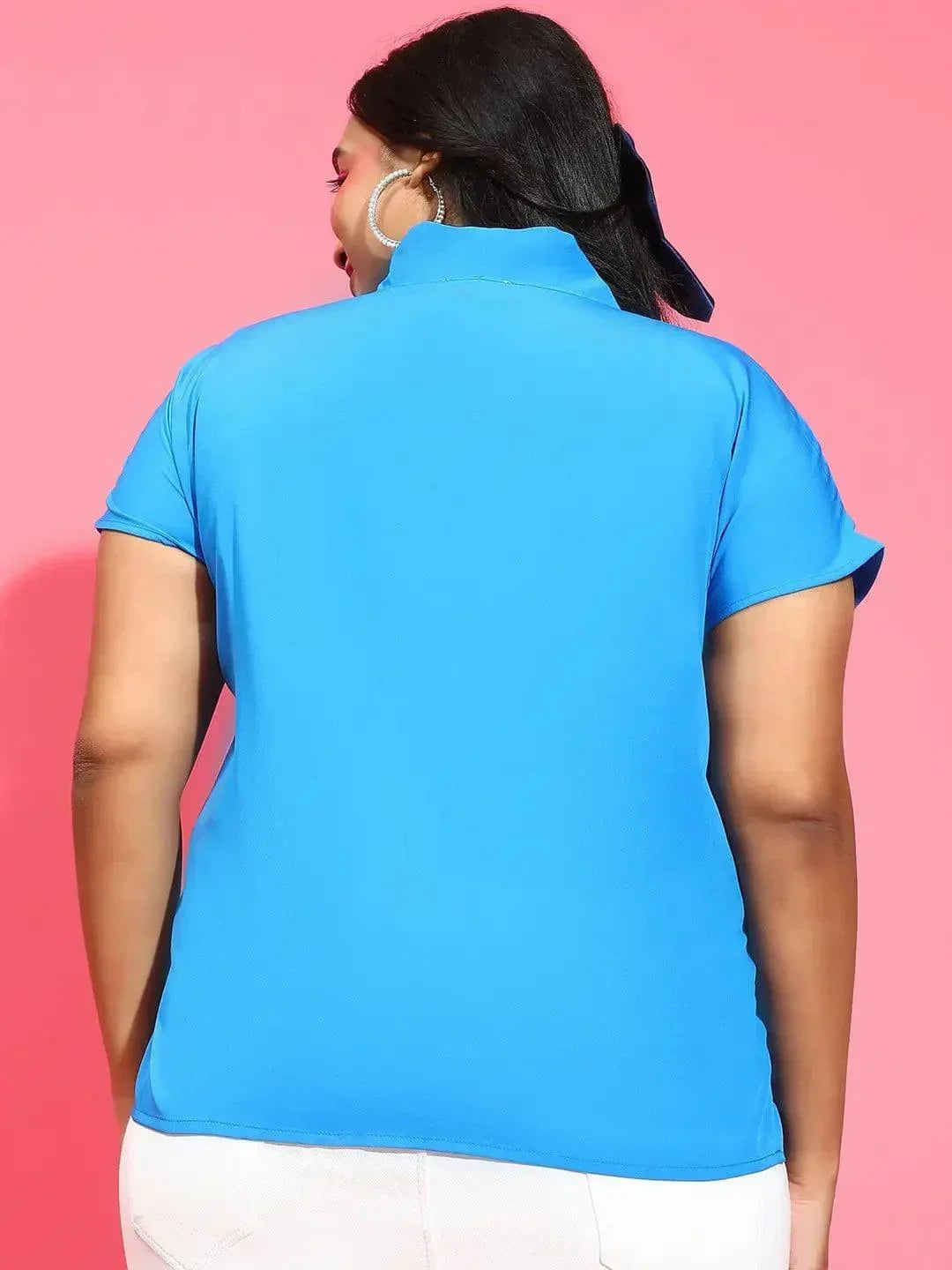 Stunning Blue Short Sleeve Plus Size Loopy Top for Women - oxolloxo