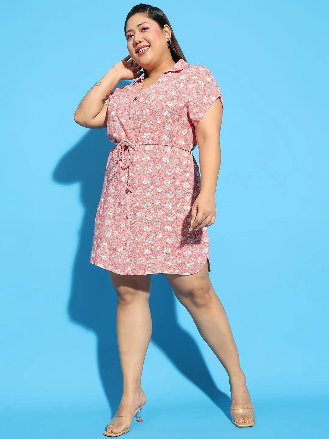 Elegant Bloom: Coral Floral Belted Dress & Stylish Bucket Hat Set - oxolloxo