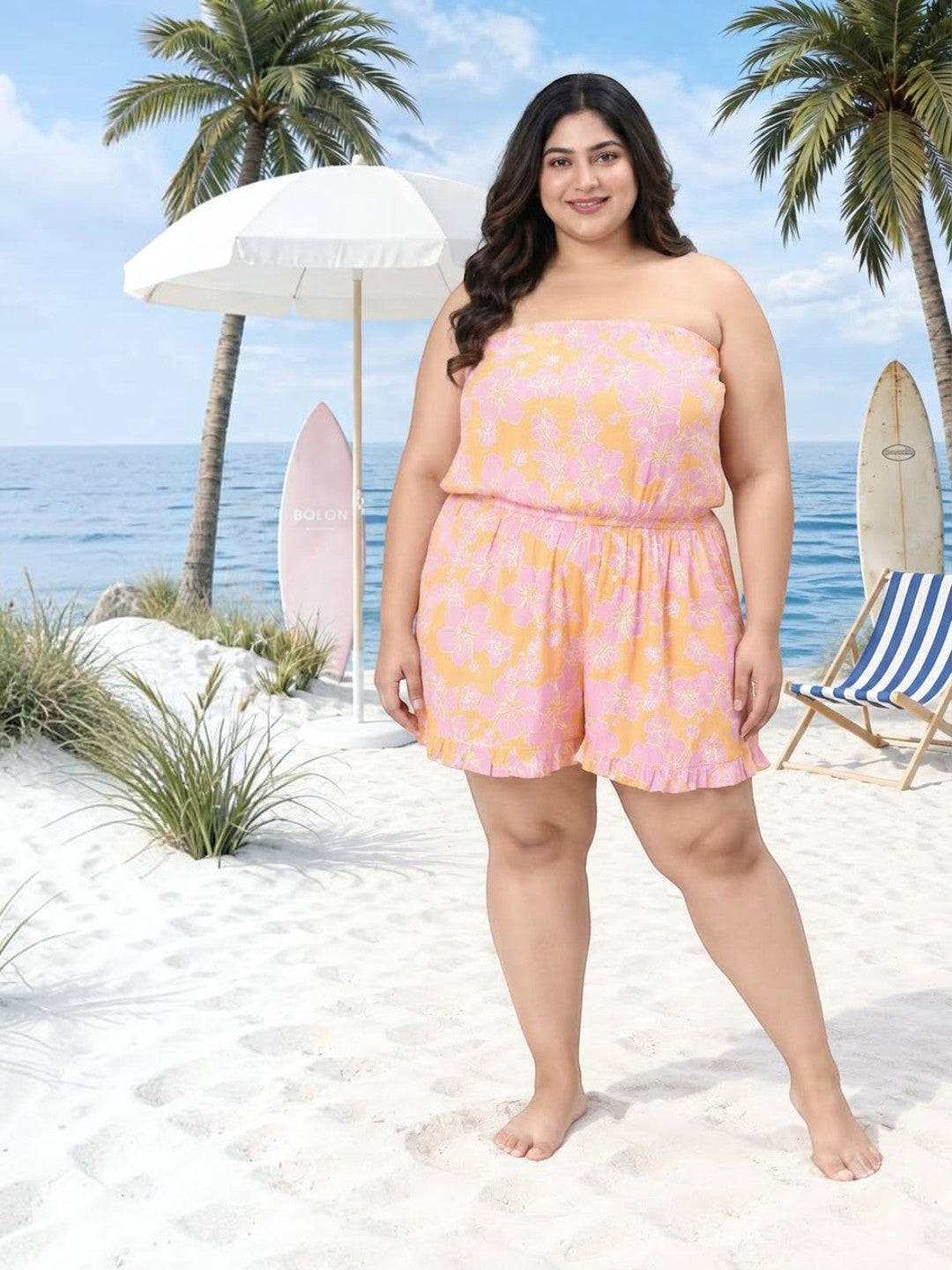 Plus Size Multicolor Floral Print Playsuit