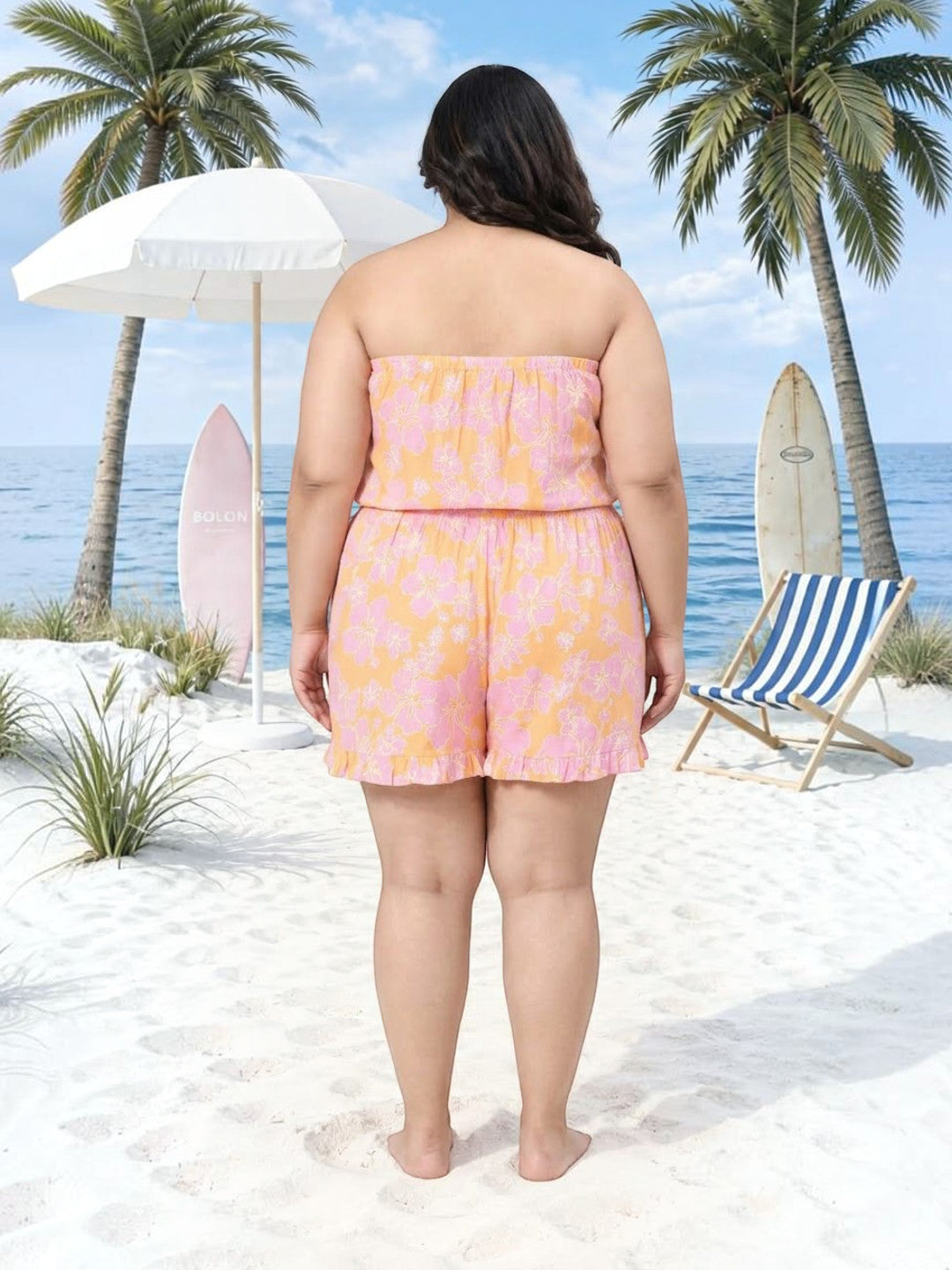 Plus Size Multicolor Floral Print Playsuit