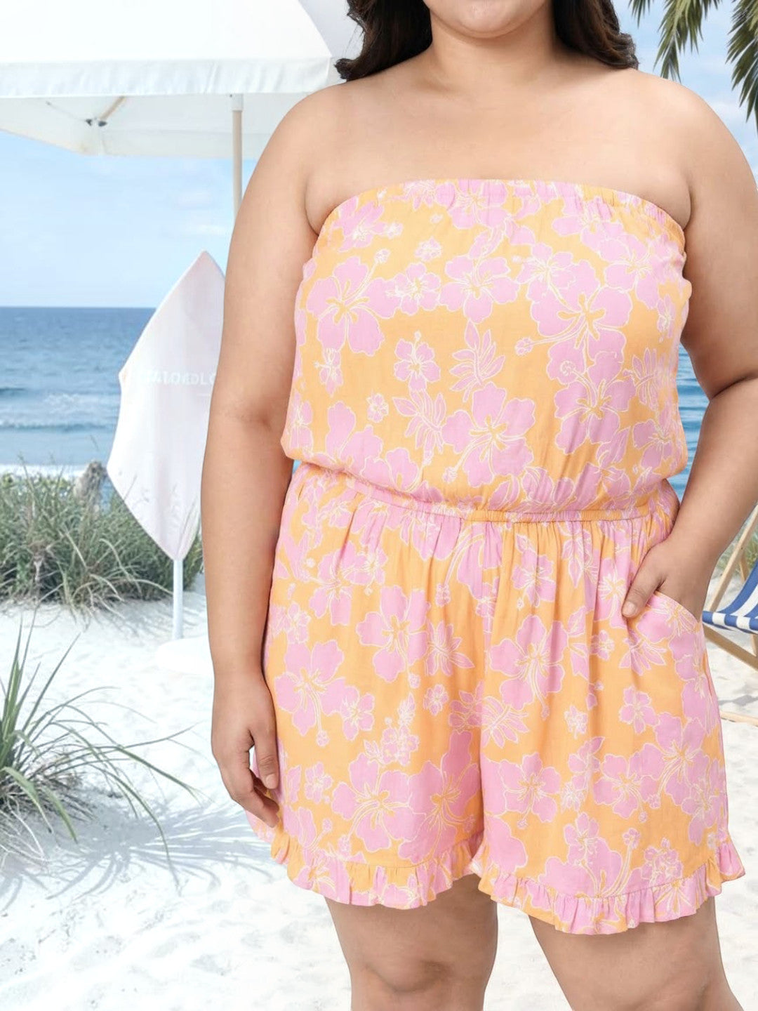 Plus Size Multicolor Floral Print Playsuit