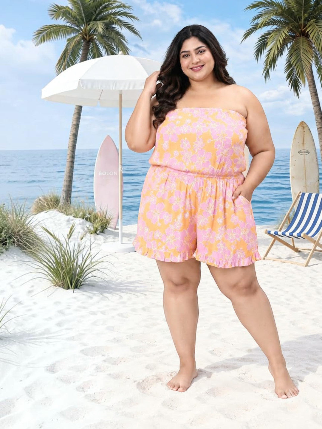 Plus Size Multicolor Floral Print Playsuit