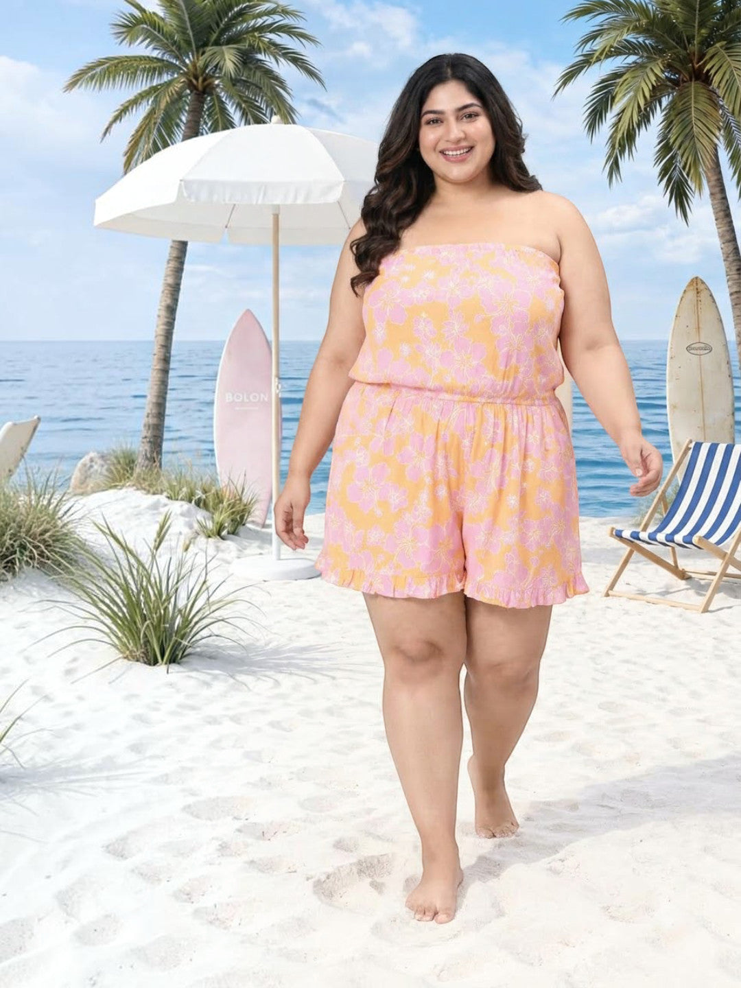 Plus Size Multicolor Floral Print Playsuit