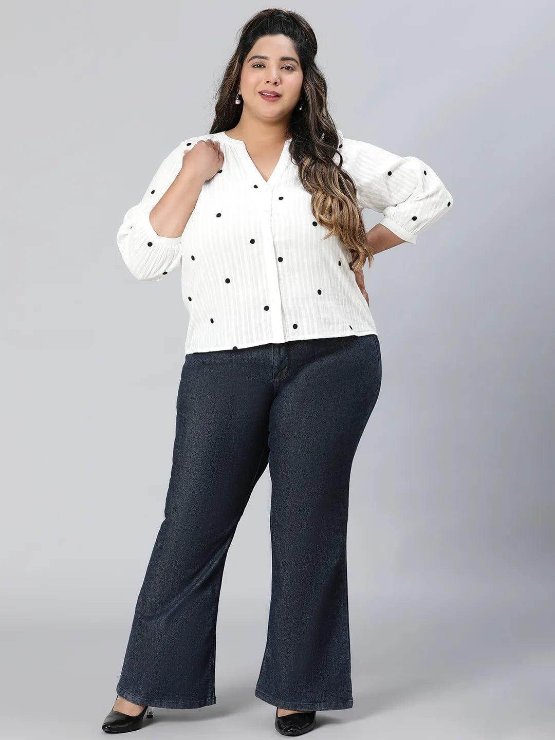 Plus size white dot print organic cotton top for women, photo 2