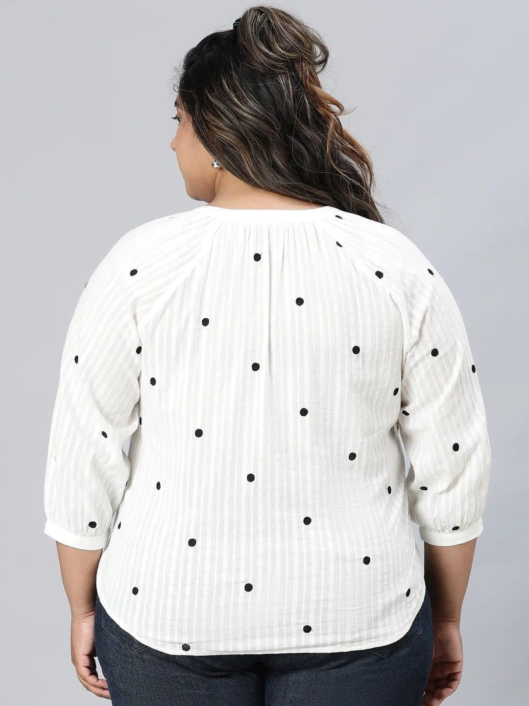 Plus size white dot print organic cotton top for women, photo 5