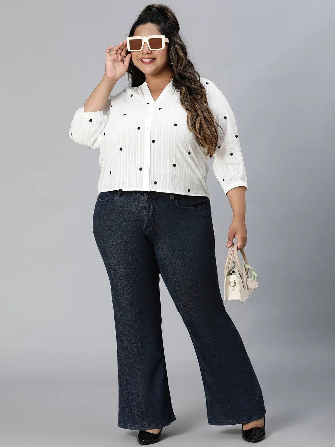 Plus size white dot print organic cotton top for women, photo 7
