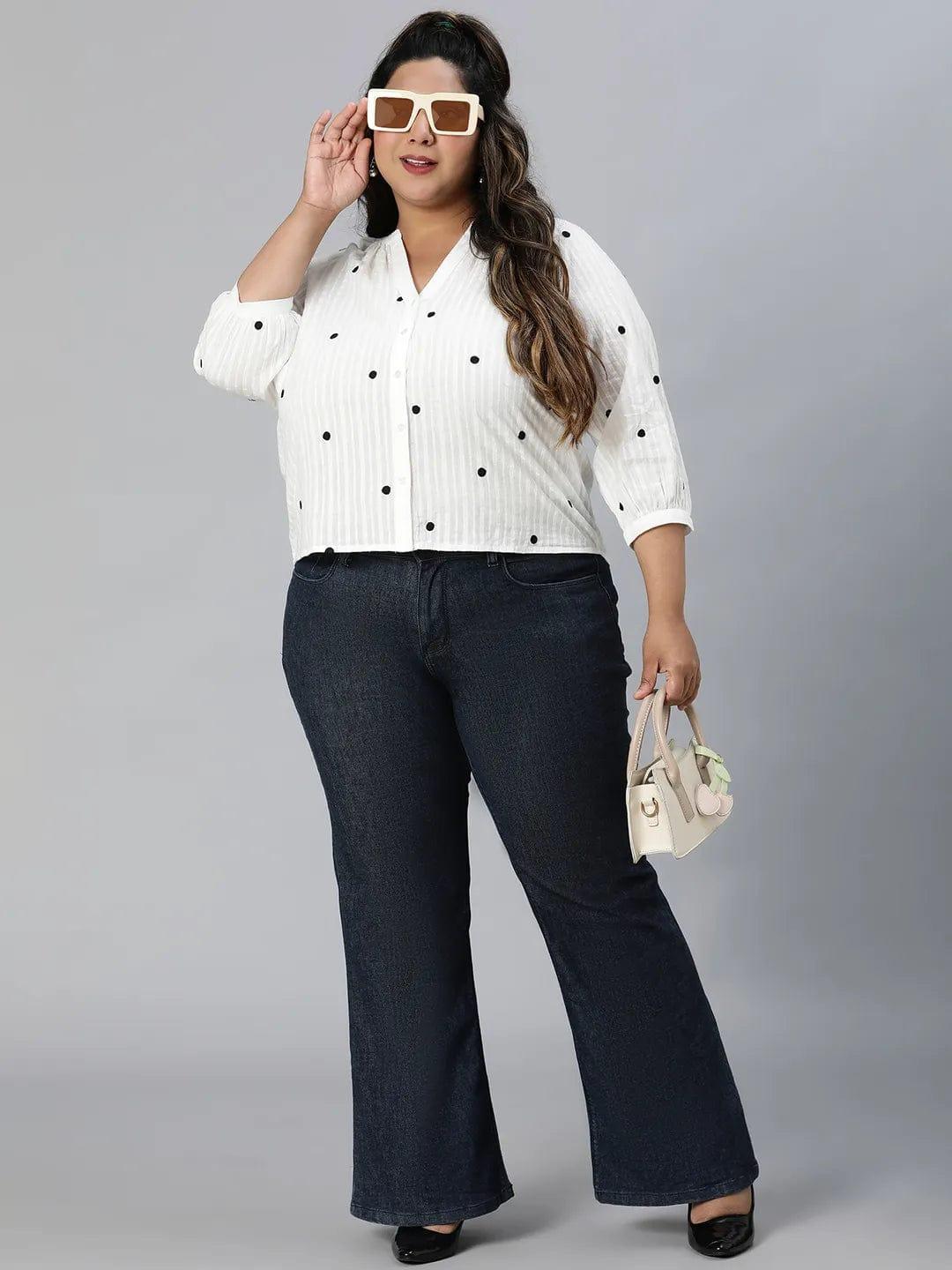Plus size white dot print organic cotton top for women, photo 8