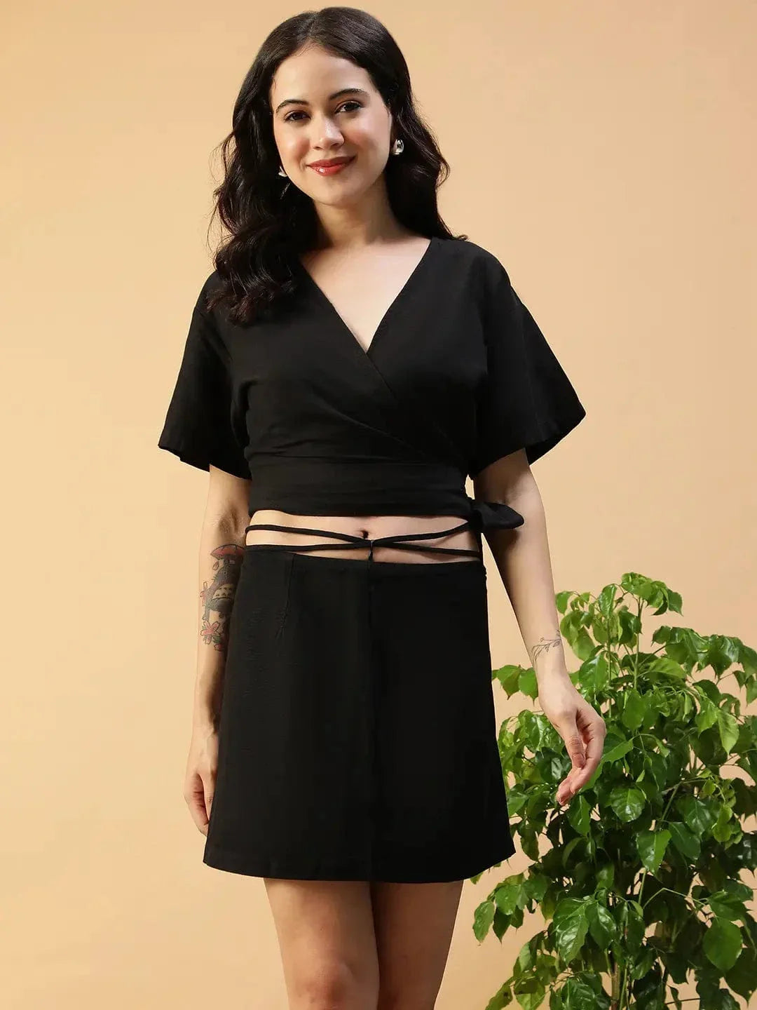 Black Cotton Top & Skirt | Co-Ord Set