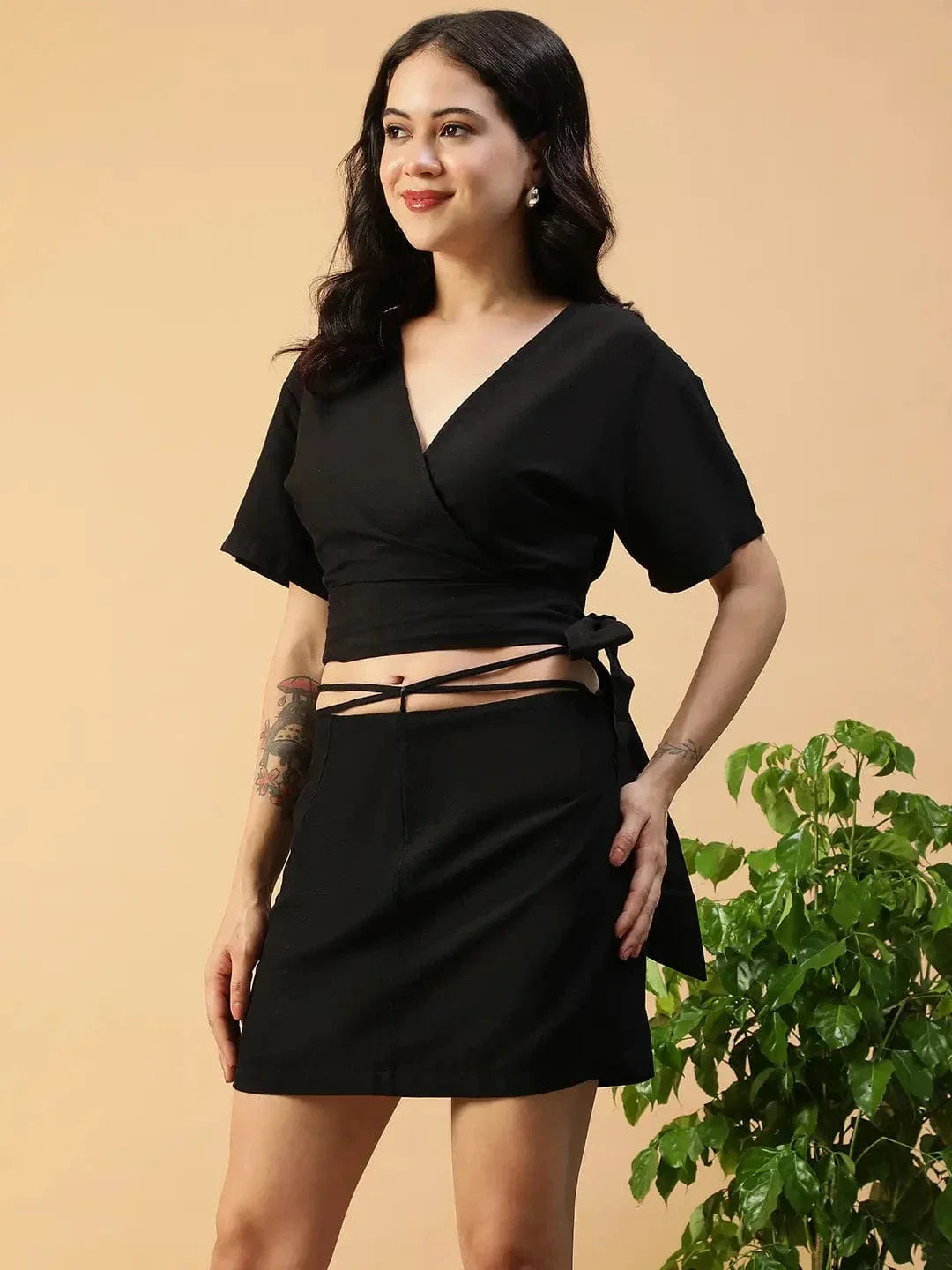 Black Cotton Top & Skirt | Co-Ord Set