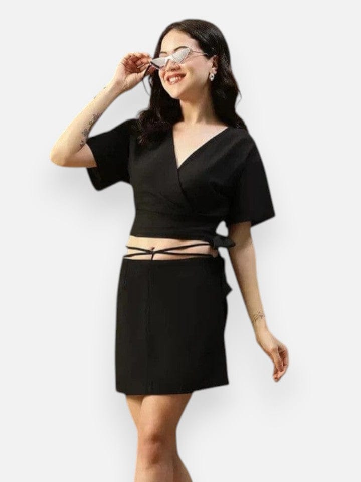 Black Cotton Top & Skirt | Co-Ord Set