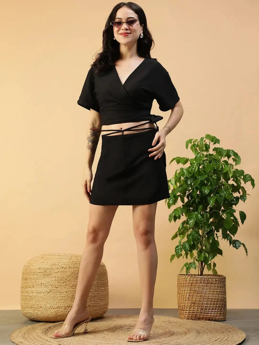 Black Cotton Top & Skirt | Co-Ord Set