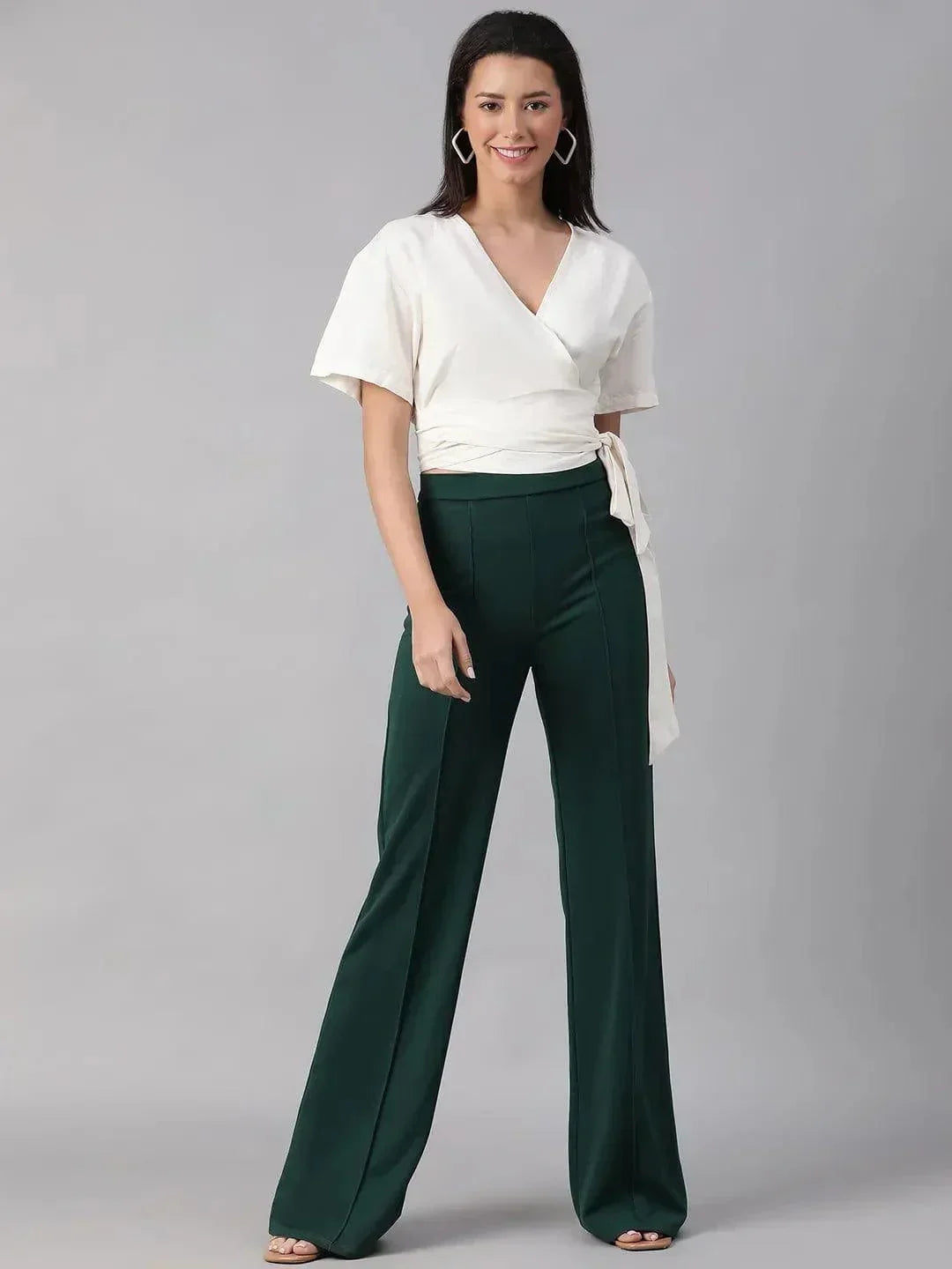 Party White V-Neck Short Sleeve Tie-Knot Belt Crop Top - oxolloxo