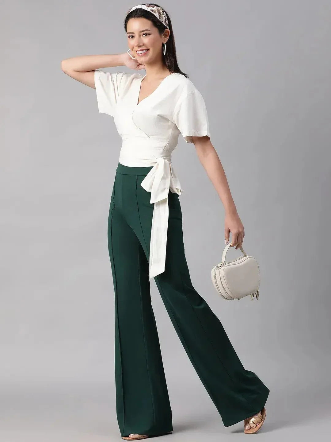 Party White V-Neck Short Sleeve Tie-Knot Belt Crop Top - oxolloxo