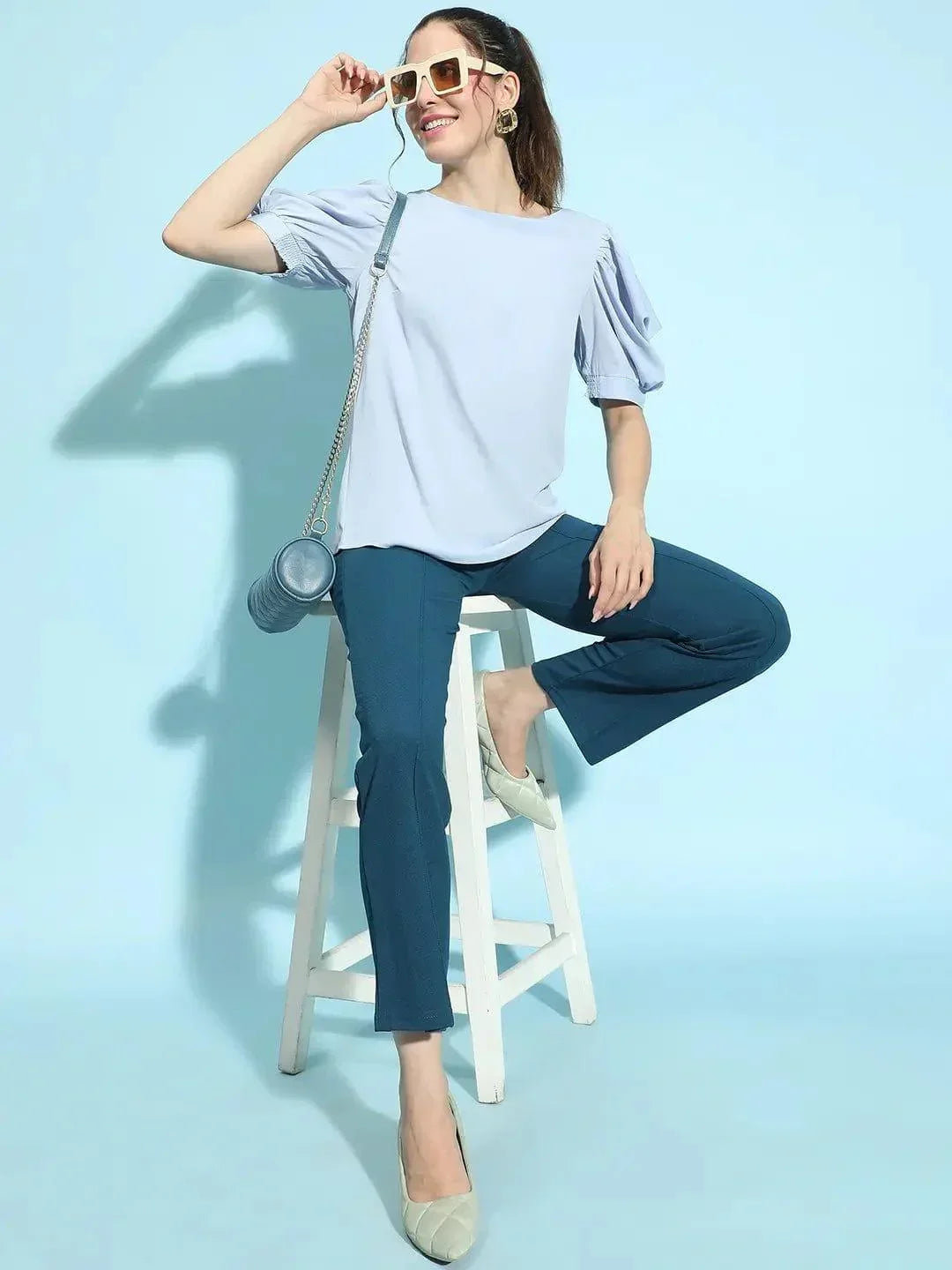 Noisy Light Green Puff Sleeve Stylish Womenâ€™s Top - oxolloxo