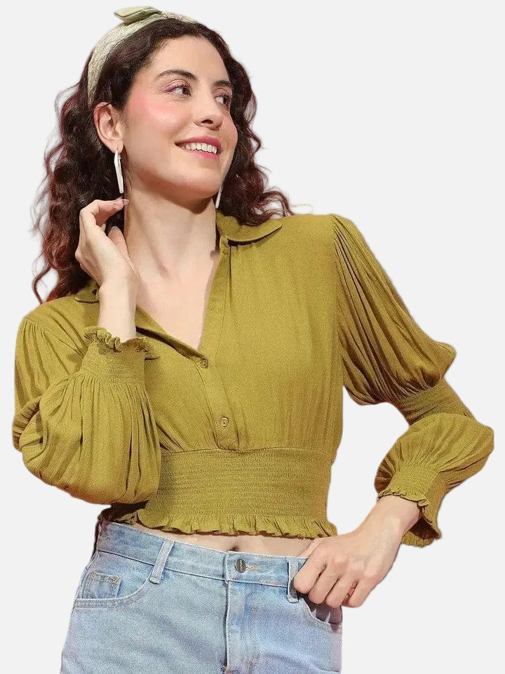 Khaki Viscose Crop Top
