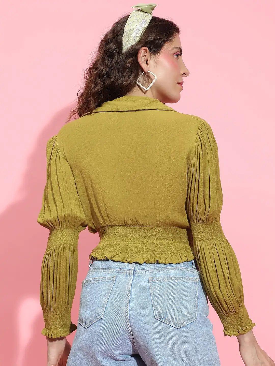 Khaki Viscose Crop Top