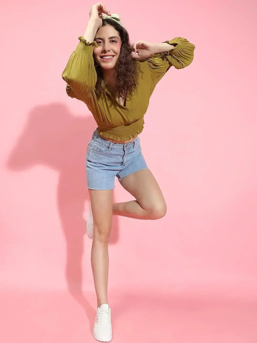 Khaki Viscose Crop Top