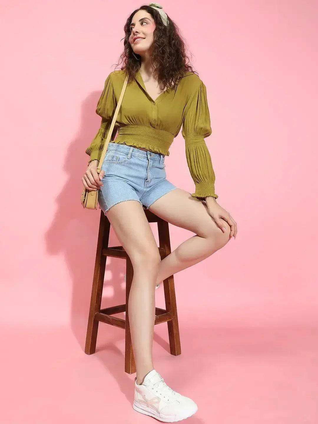 Khaki Viscose Crop Top
