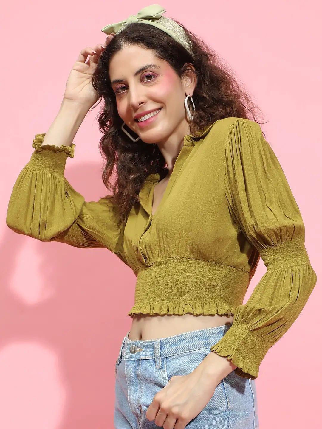 Khaki Viscose Crop Top