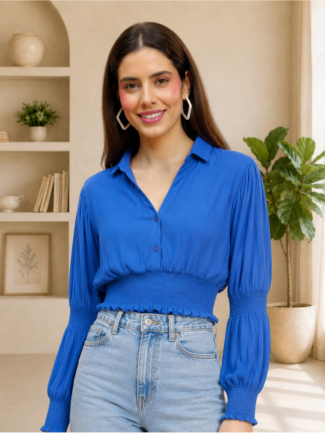 Blue Viscose Crop Top