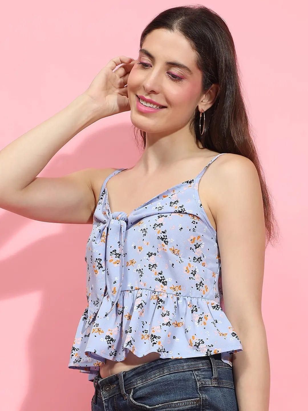 Blue Floral Crop Top