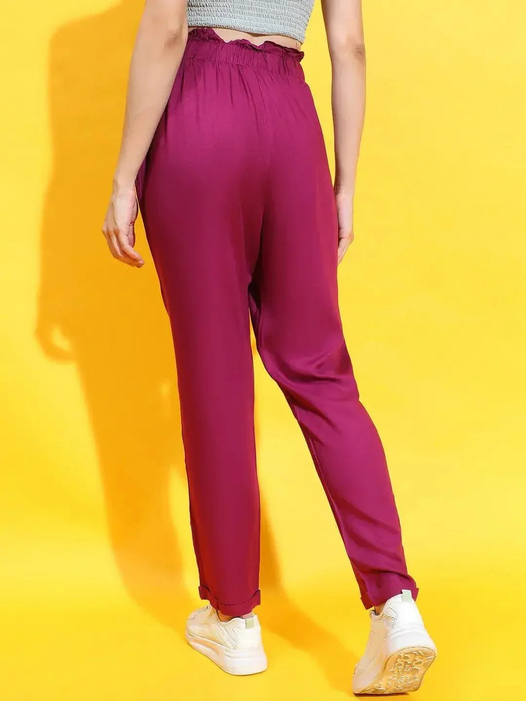 Enigmatic Maroon Elasticated Tie-Knotted Women Trouser - oxolloxo