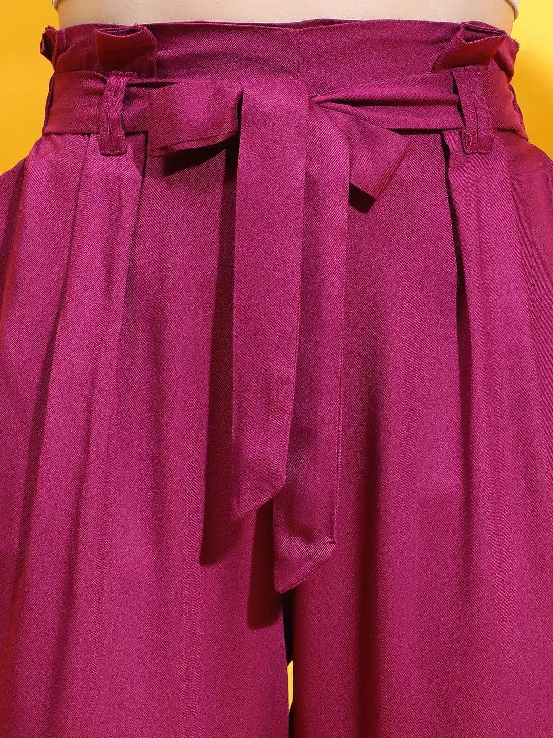 Enigmatic Maroon Elasticated Tie-Knotted Women Trouser - oxolloxo