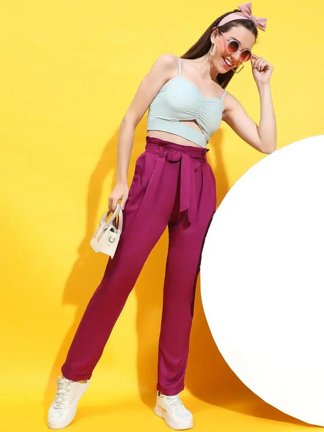 Enigmatic Maroon Elasticated Tie-Knotted Women Trouser - oxolloxo