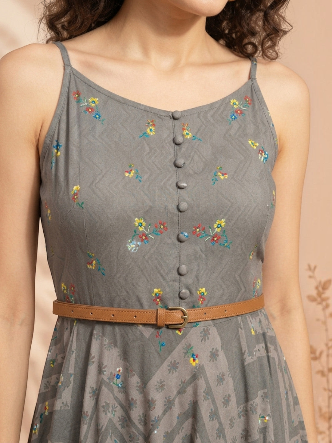 envision grey printed high low strappy dres