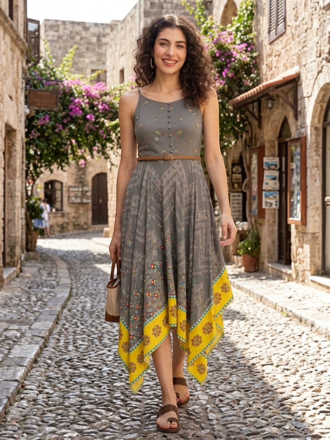 envision grey printed high low strappy dres