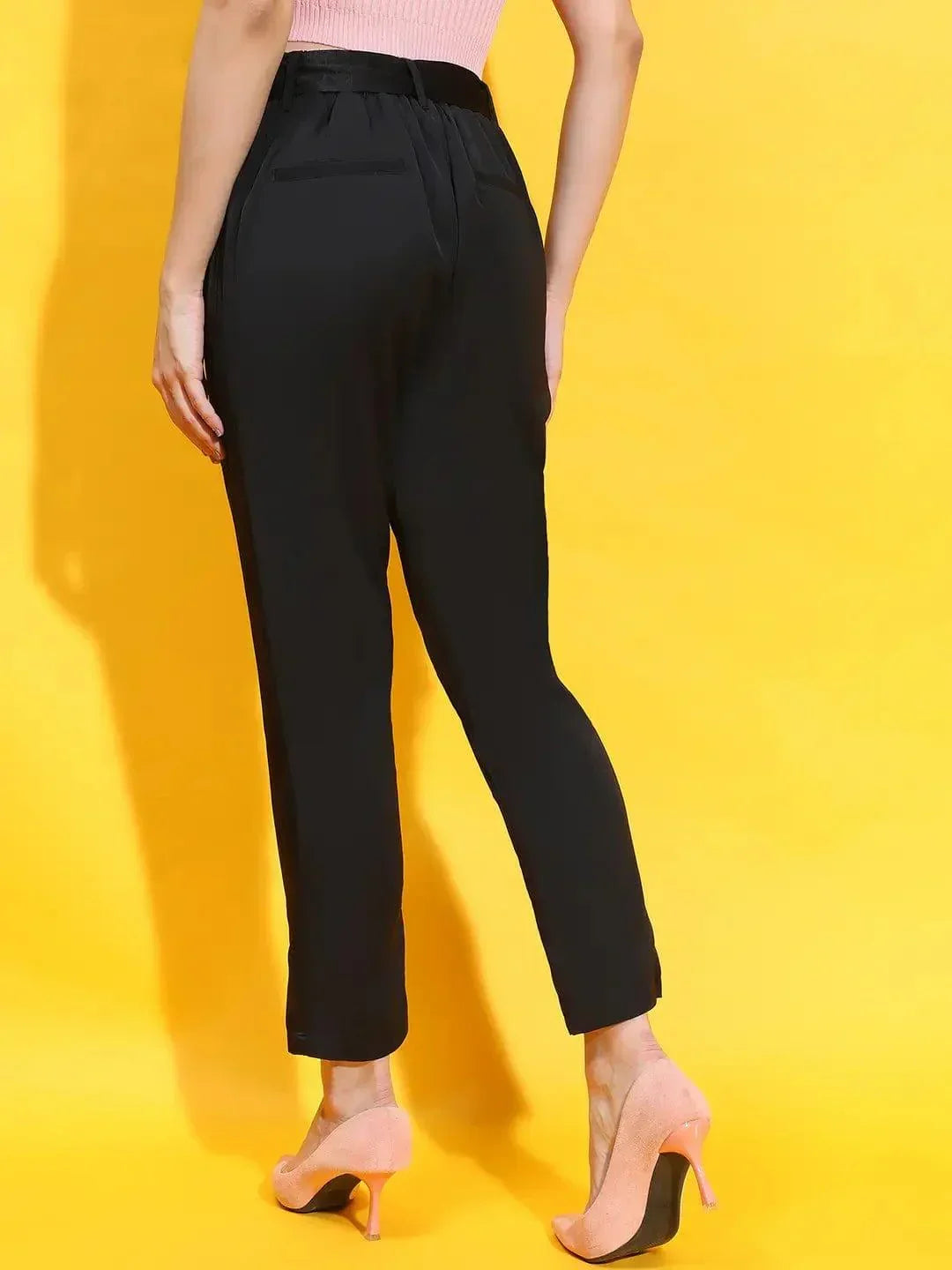 Enchant Black Elasticated Tie-Knotted Women Trouser - oxolloxo