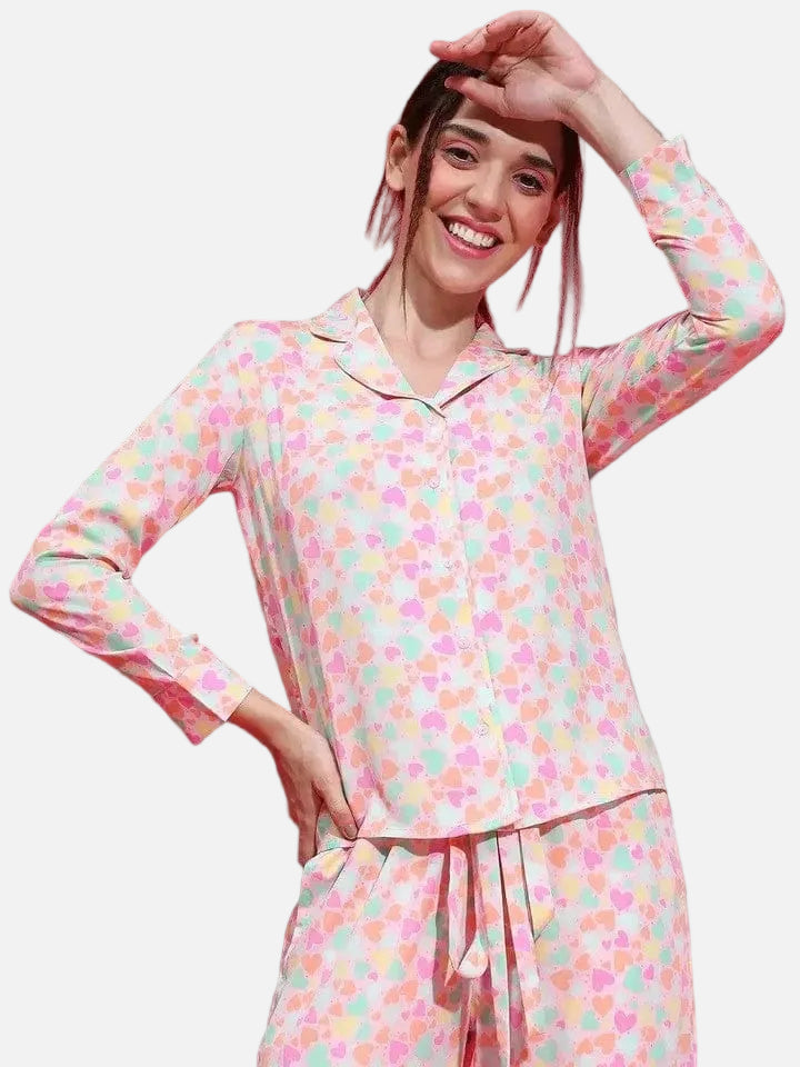 White Floral Print Nightwear Shirt