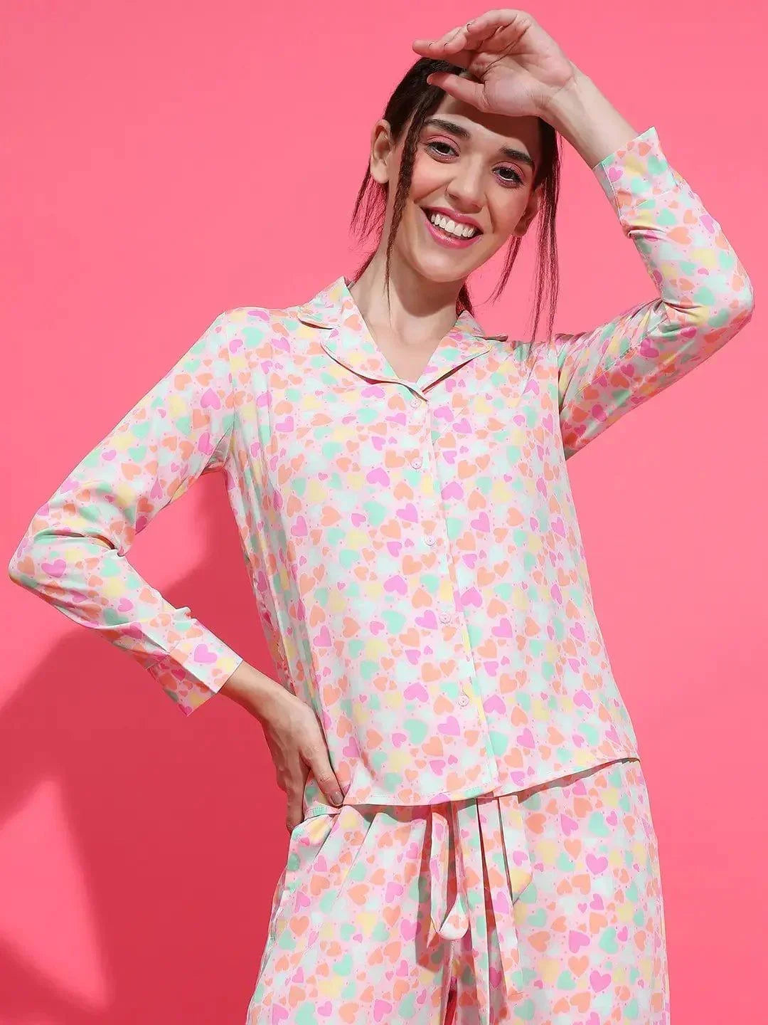 White Floral Print Nightwear Shirt