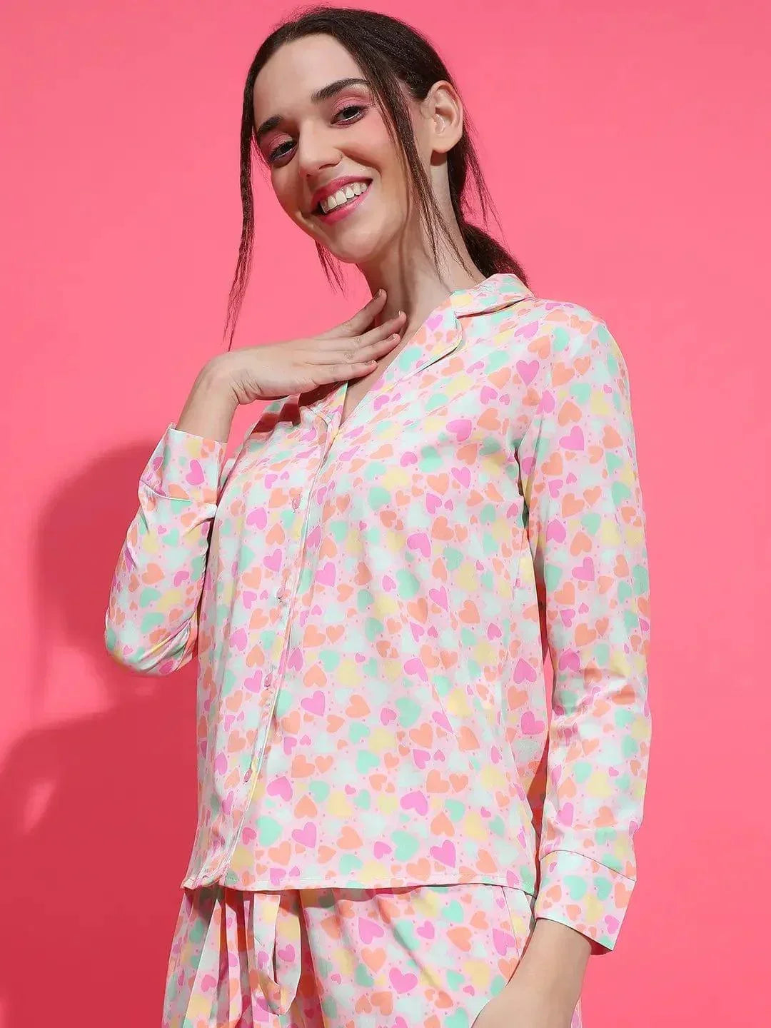 White Floral Print Nightwear Shirt