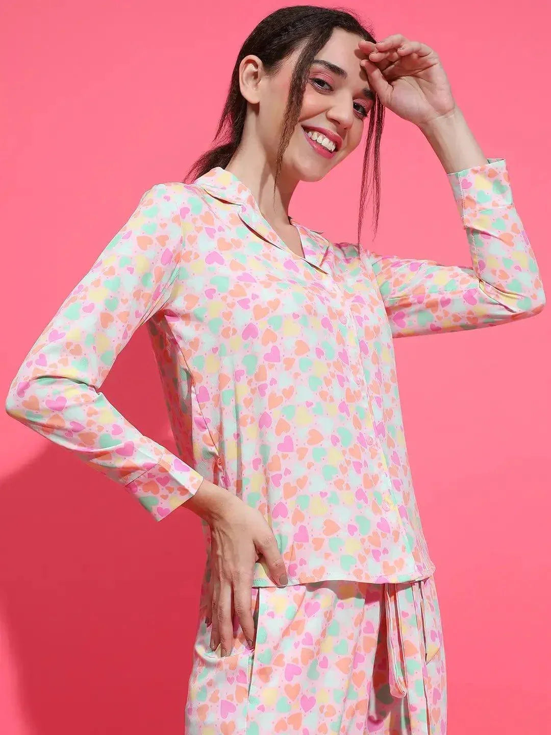 White Floral Print Nightwear Shirt