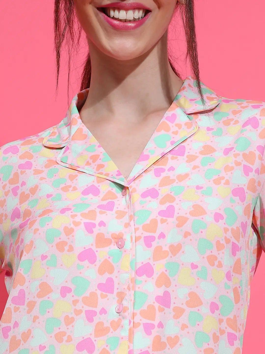 White Floral Print Nightwear Shirt