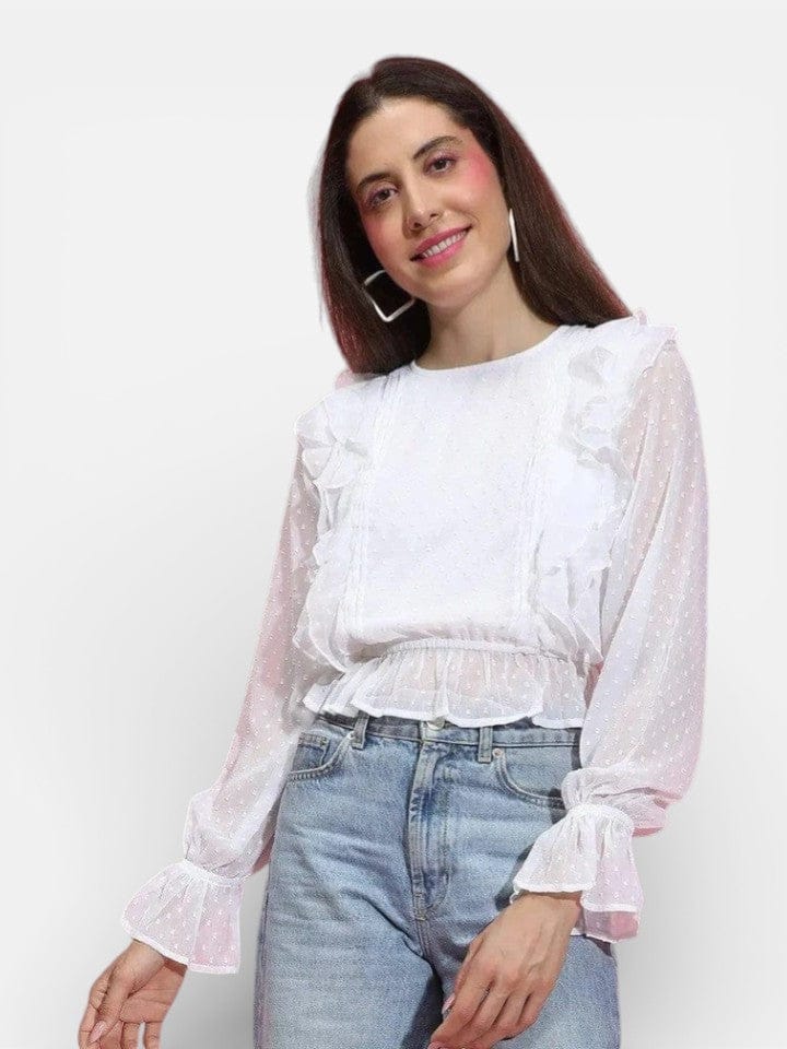 Women White Polyester Top