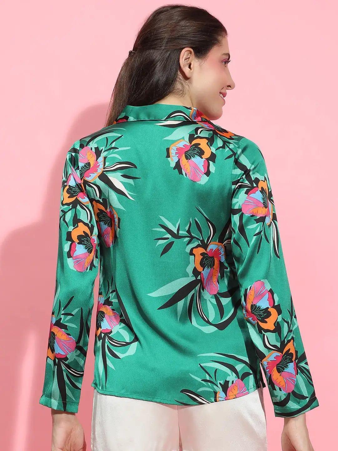 Multicolor floral print long sleeve women nightwear Relaxed Shirts   oxolloxo