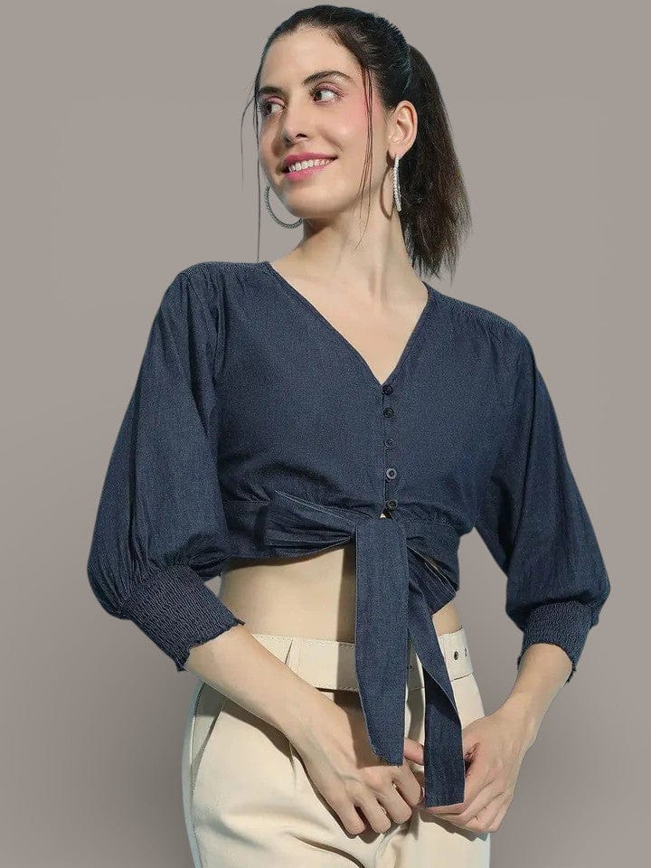 Cotton Denim Crop Top