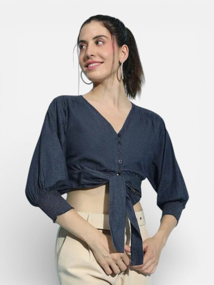 Cotton Denim Crop Top