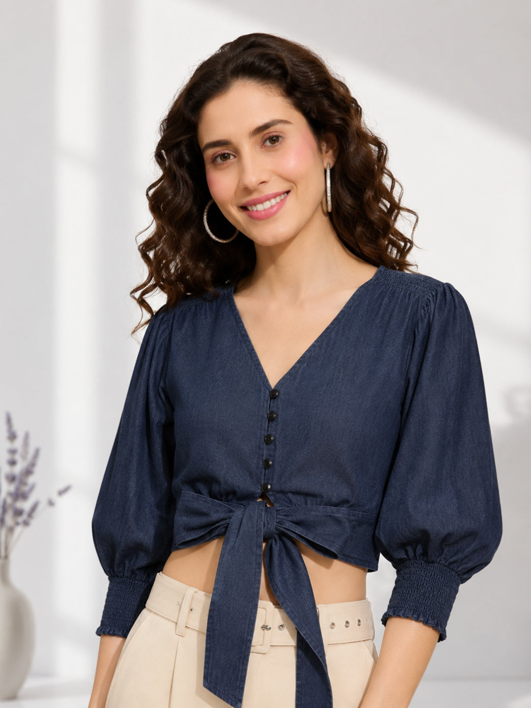 Cotton Denim Crop Top