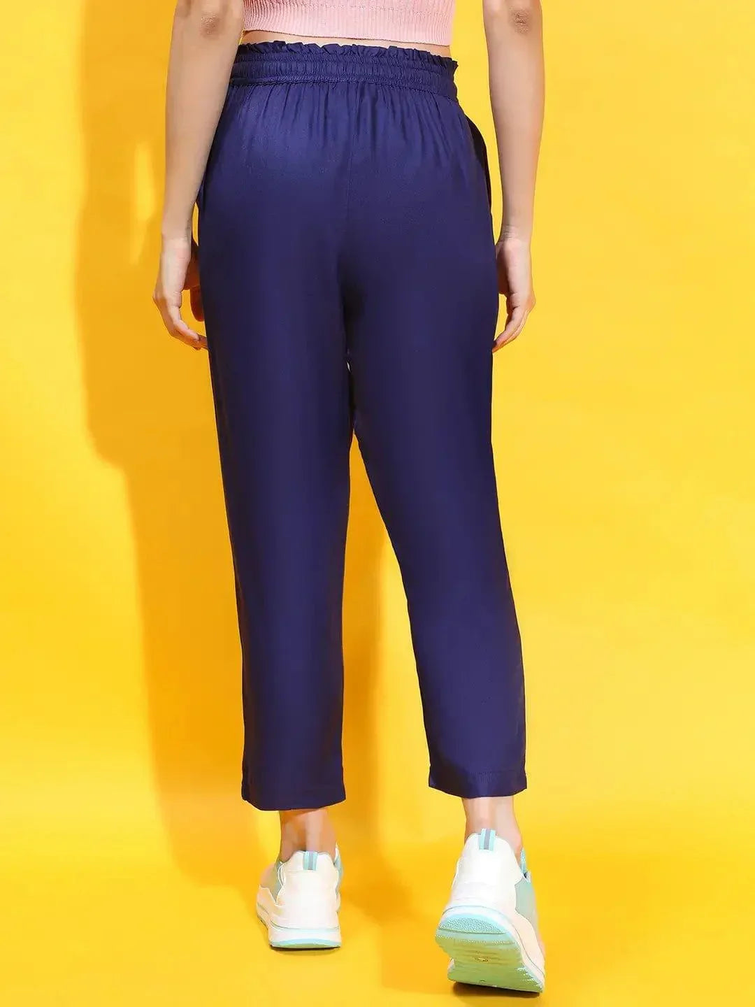 Sophisticated Blue Elasticated Tie-Knotted Casual Women Trouser - oxolloxo