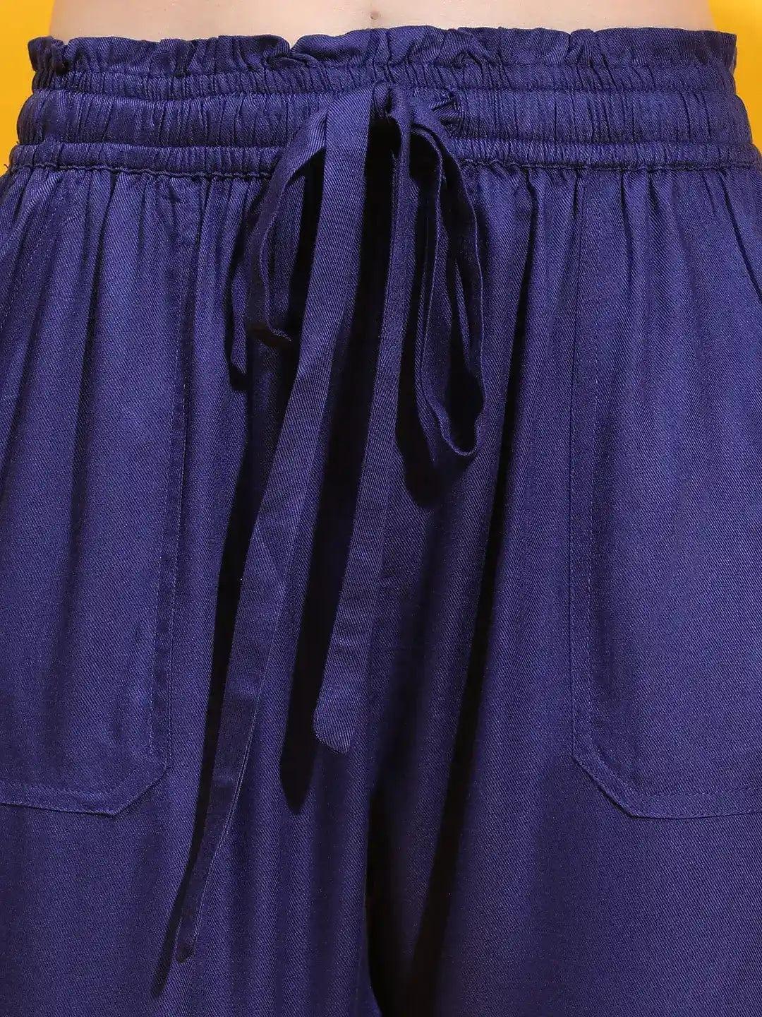 Sophisticated Blue Elasticated Tie-Knotted Casual Women Trouser - oxolloxo