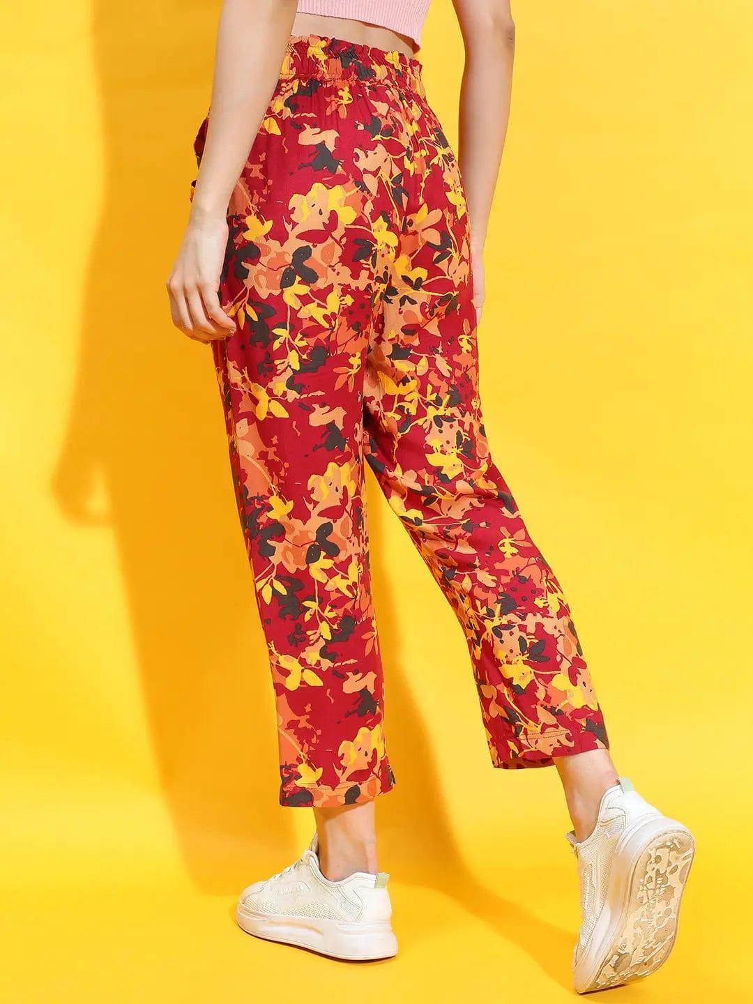 Trendsetter Delight Multicolor Floral Print Elasticated Women Trouser - oxolloxo