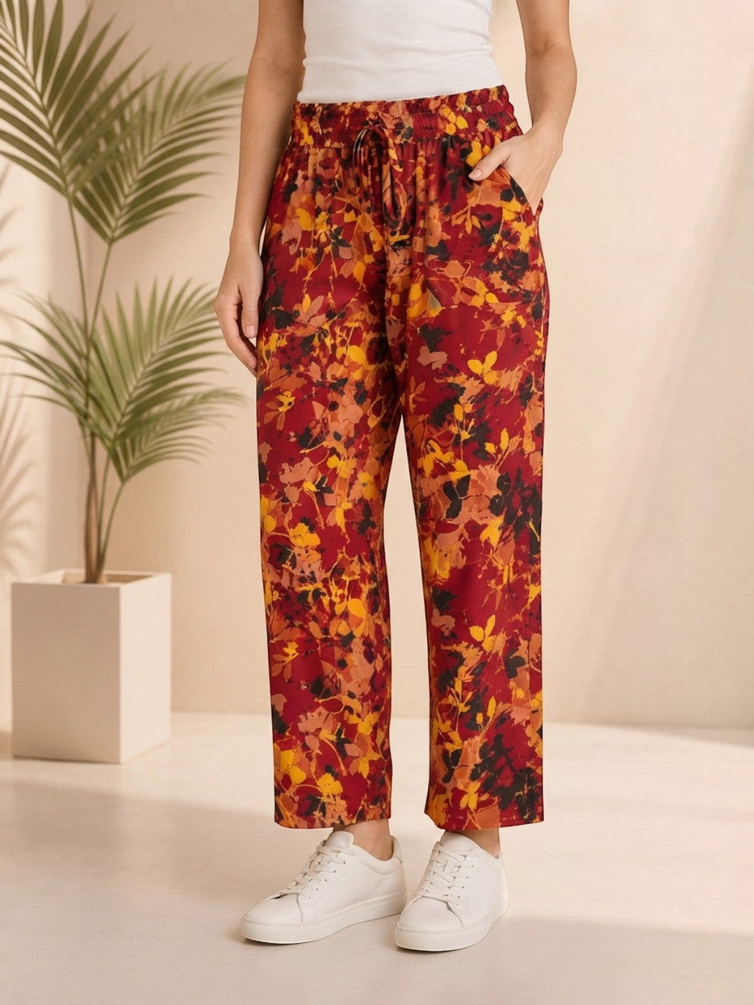 Multicolor Floral Print Rayon Trouser