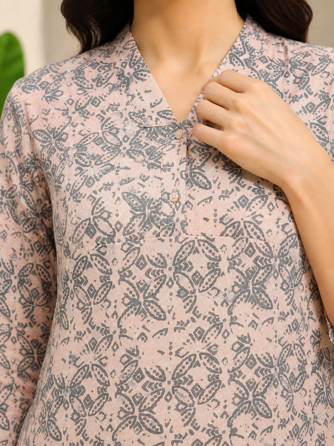 Pink floral print women's top with button front, plus size fashion