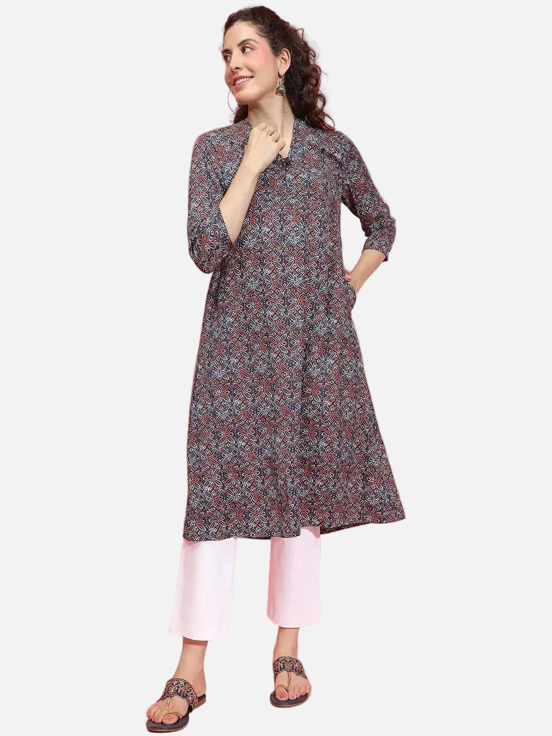 Multicolor Floral Print V-Neck 3/4 Sleeve Tunic for Women of All Ages - oxolloxo