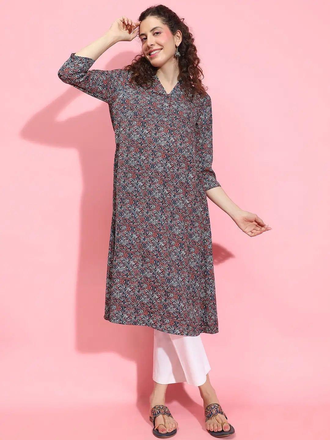 Multicolor Floral Print V-Neck 3/4 Sleeve Tunic for Women of All Ages - oxolloxo