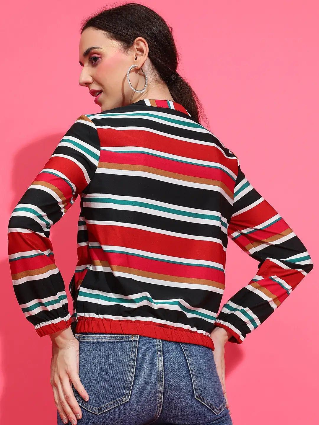 Multicolor Stripe Print Bomber Jacket