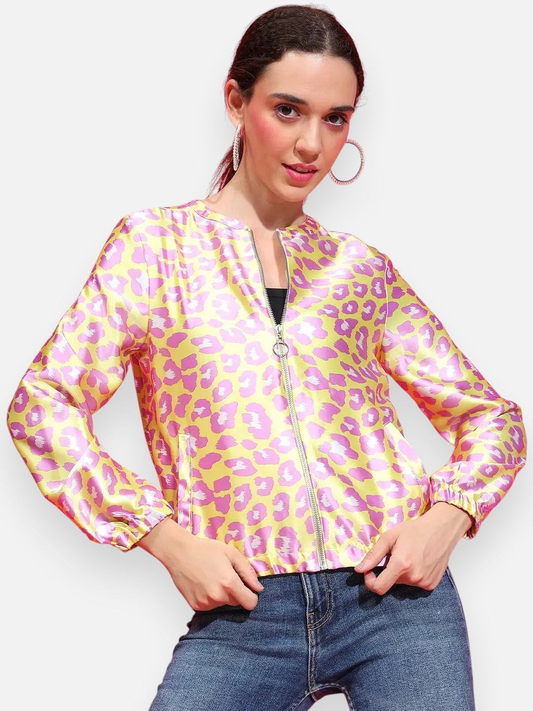 Yellow Animal Print Bomber Jacket